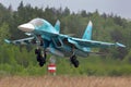 Sukhoi Su-34 bomber landing at Kubinka air force base, Moscow region, Russia. Royalty Free Stock Photo