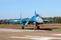 Sukhoi Su-27 Flanker fighter aircraft of the Ukrainian Air Force at Kleine-Brogel Airbase. September 14, 2019