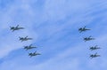 MOSCOW/RUSSIA - MAY 9: 8 Sukhoi Su-24M (Fencer) supersonic all-weather attack aircrafts on parade devoted to 70-th Victory Day