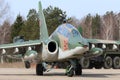 Sukhoi Su-25UB attack airplane of Russian air force during Victory Day parade rehearsal at Kubinka air force base.