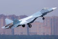 Sukhoi T-50 PAK-FA 054 BLUE of russian air force perfoming demonstration flight in Zhukovsky during MAKS-2015 airshow.