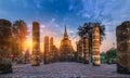 Sukhothai historical park, the old town of Thailand, At twilight Royalty Free Stock Photo