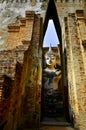 Sukhothai Historicsl Park : The roofless mondop building enshrines a huge Sukhothai style Buddha image named Phra Achana Royalty Free Stock Photo