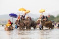 Sukhothai ordination parade on elephant back festival at Hadsiao Temple Royalty Free Stock Photo