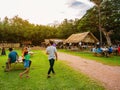 Unacquainted Thai people or tourist relax and shopping in 800 year market of sukhothai historical park