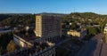 Aerial view of the burned building of the Council of Ministers in the city center