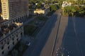 Aerial view of the burned building of the Council of Ministers in the city center