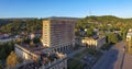 Aerial view of the burned building of the Council of Ministers in the city center