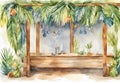 Sukkah For Sukkot With Table watercolor Jewish holiday. Royalty Free Stock Photo