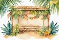 Sukkah For Sukkot With Table watercolor Jewish holiday. Royalty Free Stock Photo