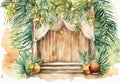 Sukkah For Sukkot With Table watercolor Jewish holiday. Royalty Free Stock Photo