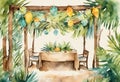 Sukkah symbolic temporary hut for celebration of Jewish Holiday Sukkot