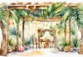 Sukkah watercolor illustration for Jewish Sukkot holiday. Succah hut Royalty Free Stock Photo