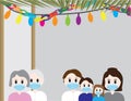 Jewish family - Parents, children and grandparents, in a Sukkah, wearing Blue surgical face masks