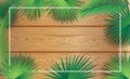 Sukkot palm leaves tropical frame wood background