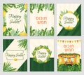 Sukkot posters, israel happy greeting sukot cards collection. Green hebrew, sukkah etrog, religious party decor. Palm Royalty Free Stock Photo