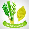 Sukkot symbols - four species - palm, willow, myrtle , etrog