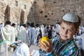 Sukkot at the Western Wall of Temple in Jerusalem Royalty Free Stock Photo