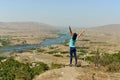 Sulak river in Dagestan and the village along the river.