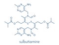 Sulbutiamine asthenia drug molecule. Also used in nutritional supplements. Skeletal formula. Royalty Free Stock Photo