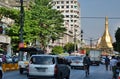 Sule Pagoda view from Maha Bandula road. Yangon. Myanmar Royalty Free Stock Photo