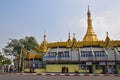 Sule Pagoda in Yangon, Myanmar with small shops around the sacred building. Royalty Free Stock Photo