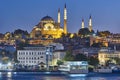 Suleyman mosque by night. Istanbul pictuesque cityscape. Golden horn. Turkey Royalty Free Stock Photo