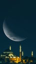 Suleymaniye Mosque and crescent moon. Ramadan concept vertical photo