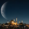 Suleymaniye Mosque with crescent moon. Ramadan or islamic square format photo Royalty Free Stock Photo