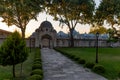 Suleymaniye Mosque garden. Fatih district of Istanbul on sunny evening, Turkey Royalty Free Stock Photo