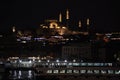 Suleymaniye Mosque Ottoman imperial in Istanbul, Turkey. It is the largest mosque in the city. Night view from Galata Bridge Royalty Free Stock Photo