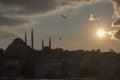 Suleymaniye mosque spectacular sunset turkey istanbul. Cloudy Royalty Free Stock Photo