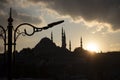 Suleymaniye mosque spectacular sunset turkey istanbul. Cloudy Royalty Free Stock Photo