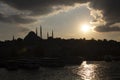 Suleymaniye mosque spectacular sunset turkey istanbul. Cloudy Royalty Free Stock Photo
