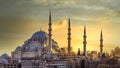 Suleymaniye mosque in Sultanahmet district old town of Istanbul, Turkey, Sunset in Istanbul, Turkey with Suleymaniye Mosque, Royalty Free Stock Photo