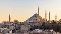 Suleymaniye mosque in Sultanahmet district old town of Istanbul, Turkey, Sunset in Istanbul, Turkey with Suleymaniye Mosque, Royalty Free Stock Photo