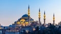 Suleymaniye mosque in Sultanahmet district old town of Istanbul, Turkey, Sunset in Istanbul, Turkey with Suleymaniye Mosque, Royalty Free Stock Photo