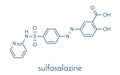 Sulfasalazine drug molecule. Used in treatment of rheumatoid arthritis and inflammatory bowel disease Crohn`s disease and.