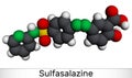 Sulfasalazine molecule. It is azobenzene, used in the management of inflammatory bowel diseases. Molecular model. 3D rendering