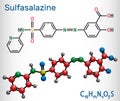 Sulfasalazine molecule. It is azobenzene, used in the management of inflammatory bowel diseases. Structural chemical formula and