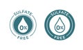 Sulfate free vector icon. Vector sodium and sulfate free product label, drop 0 percent seal