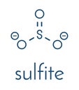 Sulfite anion, chemical structure. Sulfite salts are common food additives. Skeletal formula.