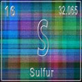 Sulfur chemical element, Sign with atomic number and atomic weight