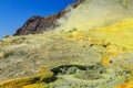 Sulfur deposits and a mudpot on White Island volcano, New Zealand