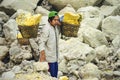 Sulfur Miner at Kawah Ijen Crater in Java, Indonesia