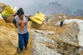 Sulfur Miner at Kawah Ijen Volcano, East Java, Indonesia