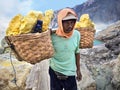 Sulfur Miner at Kawah Ijen Volcano, East Java, Indonesia