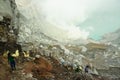 Sulfur miners ijen crater every day take a steep road