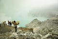 Sulfur miners ijen crater every day take a steep road