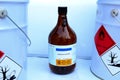 Sulfuric acid in bottle, chemical in the laboratory